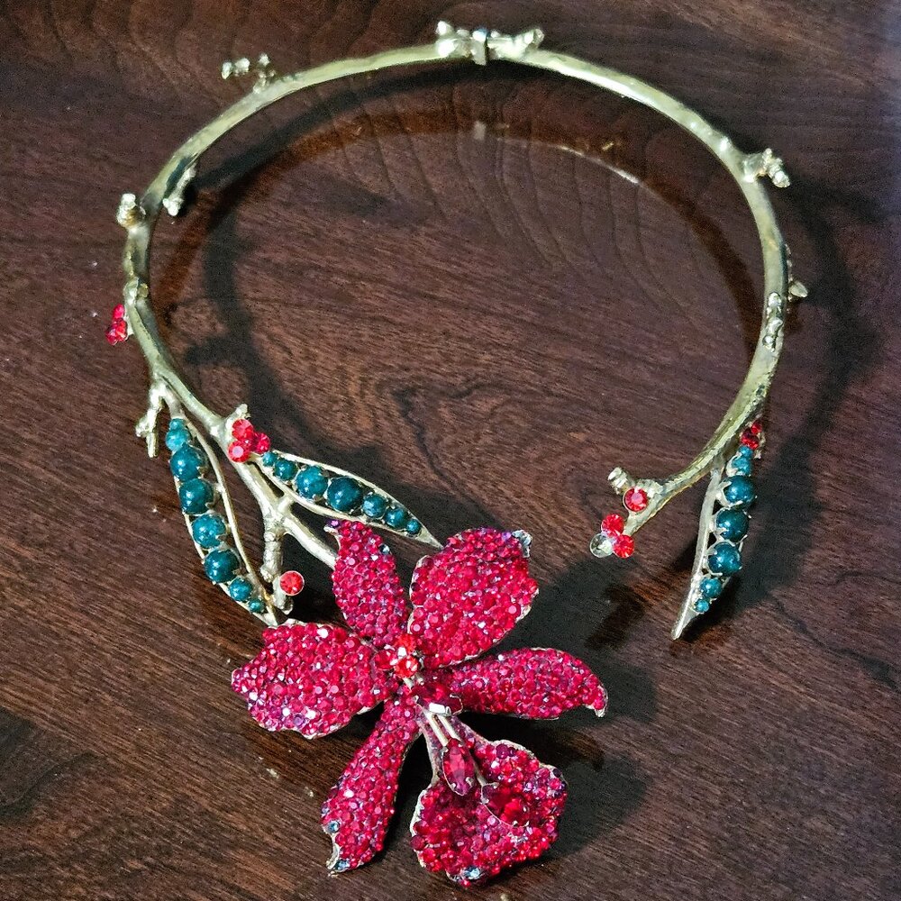 RARE STATEMENT HAUTE COUTURE SIMAN TU ORCHID CRYSTAL EVENING CHOKER NECKLACE